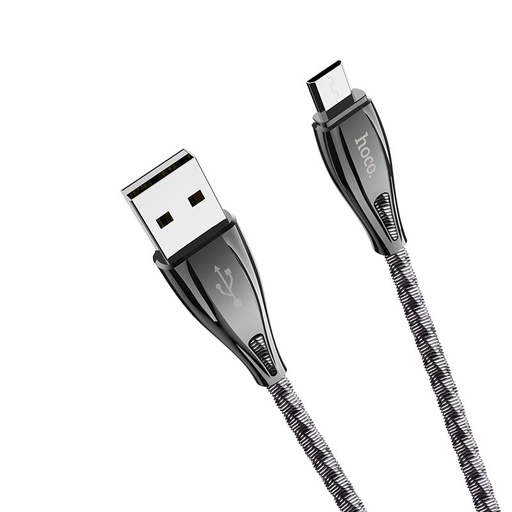 Hoco U56 microUSB kabel, wytrzymały, nierdzewny stal, cynk stop, 1,2m, 2,4A, metaliczny szary