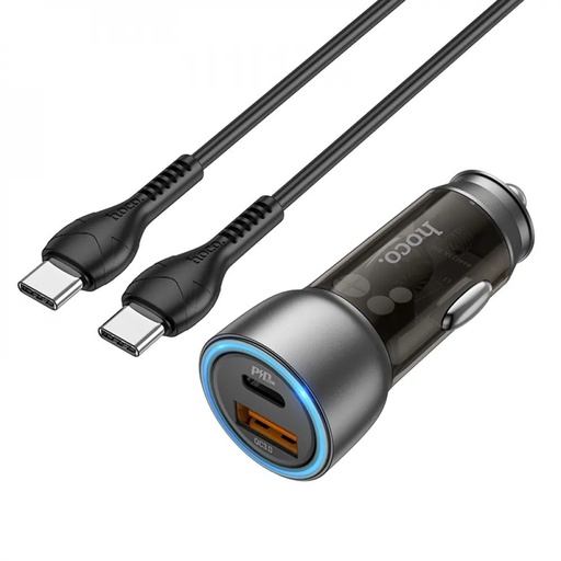 Hoco NZ8 Samochodowy ładowarka, 43W, PD25W,QC3.0, Type-C-Lightning z kablem brązowy