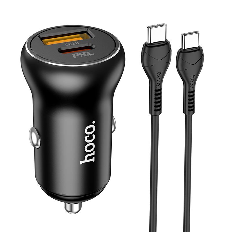[6931474757388] Hoco NZ5 car fast charger, PD & QC connector + type-c cable, black