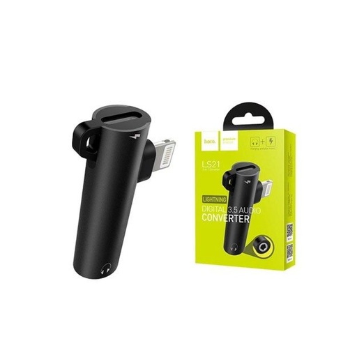 Hoco LS21 lightning rozdzielacz (lightning ładowarka port+3,5mm jack gniazdo), czarny
