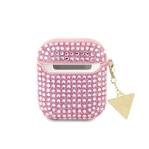 Guess Rhinestones Triangle Metal Logo etui AirPods 1/2 (Różowy) - GUA2HDGTPP