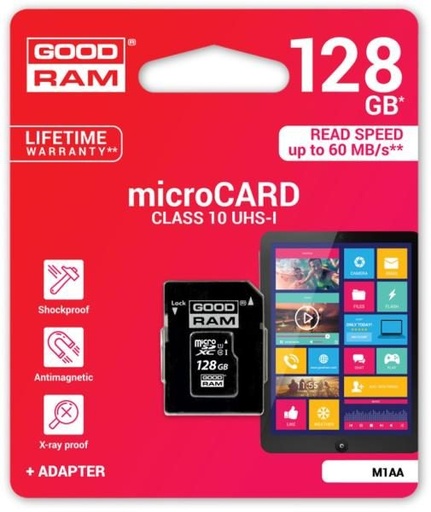 Goodram microSDHC + adapter 128GB class10 karta pamięci M1AA-1280R11