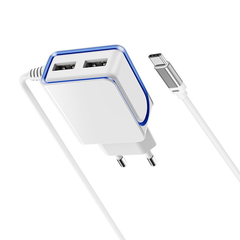 [6931474715333] Borofone BA35A wall charger (2 USB port), lightning cable, 5V 2,1A, white