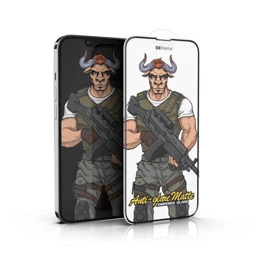 Apple iPhone 14 Pro Max OX Warrior Mr. Soldier odcisk palca wolny od matowy szkło hartowane przezroczysty (czarny ramka)