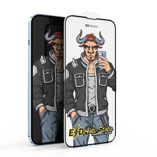 Apple iPhone 13 / 13 Pro / 14 / 16e OX Warrior Mr. Punk ESD - odkurzacz do kurzu szkło hartowane (Czarny)