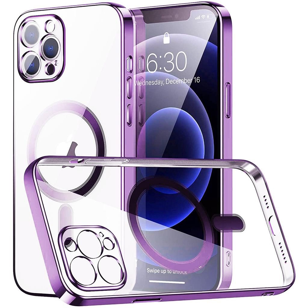 [5990202209281] Apple iPhone 12 electroplate camera-protecting magsafe silicone back cover case (Purple)