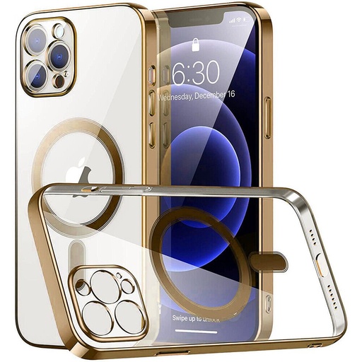 Apple iPhone 12 Pro electroplate z osłoną aparatu magsafe silikonowy etui na plecki (Złoty)