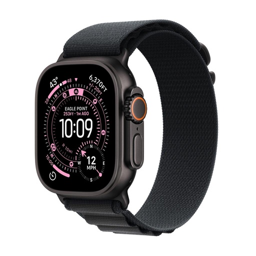 Apple Watch Ultra 3 smartwatch 49mm (Czarny tytan etui, czarny S-es alpesi pasek) (MF0Q4)