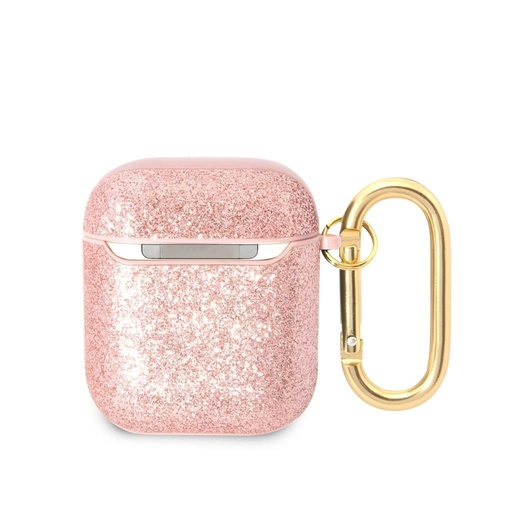 AirPods 1/2 Guess Glitter Flakes Metal Logo etui (Różowy) - GUA2HGGSHP