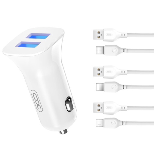 XO TZ10 samochodowy ładowarka (Czarny) – 2×USB, Type-C kabel, dual port, 12W