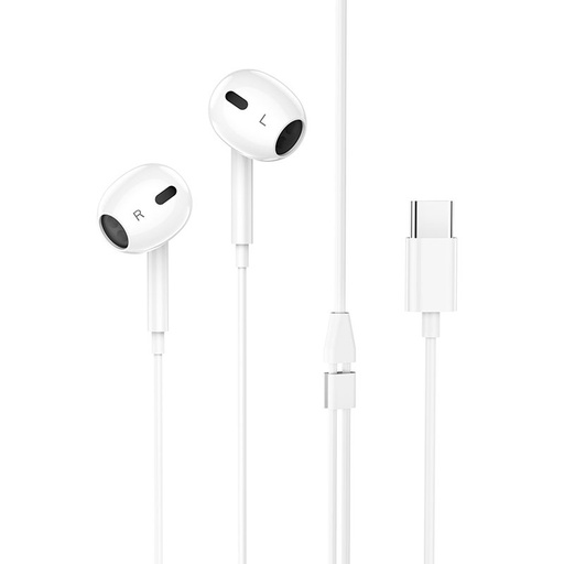 Hoco M1 Max headset (type-c), przewodowy słuchawki Type-C ze złączem i z mikrofonem, biały
