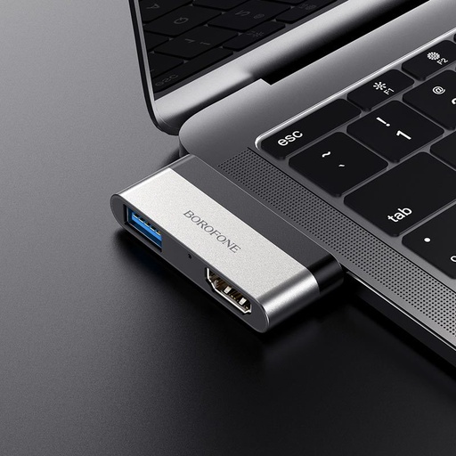 Borofone DH2 HDMI adapter, adapter USB-C HDMI + USB3.0, aluminium stop, szeroki okrągły kompatybilność, czarny