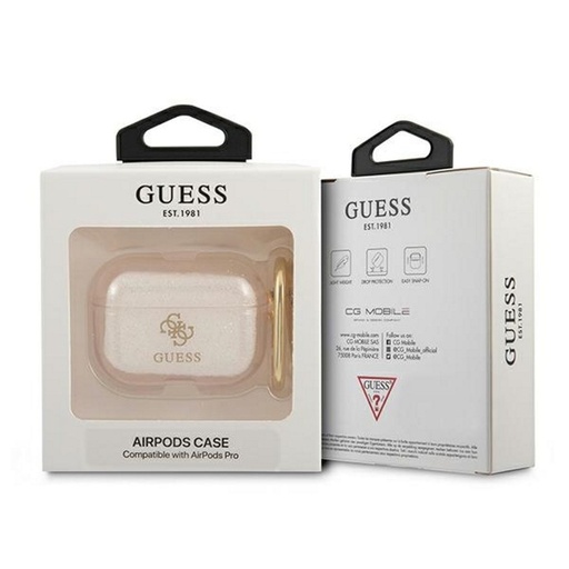 AirPods Pro Guess 4G TPU Glitter etui (Złoty) - GUAPUCG4GD