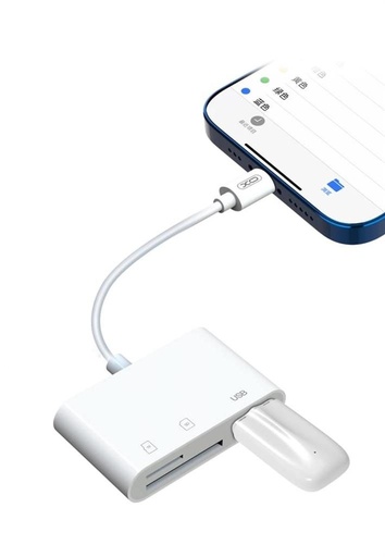 XO HUB006 Lightning 3 az 1-ben adapter (Biały) – USB + SD + microSD złącze