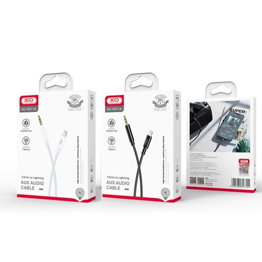 XO NB-R211A Lightning–3.5 mm audio kabel (Biały–Niebieski)