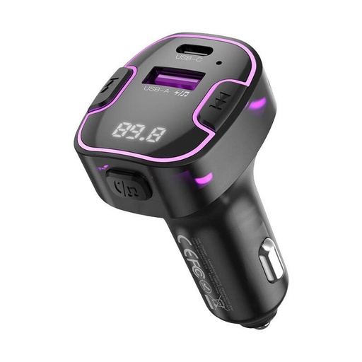 XO BCC12 samochodowy ładowarka i FM transmitter 1xUSB-A i 1xUSB-C ze złączem 3.1A o mocy, czarny