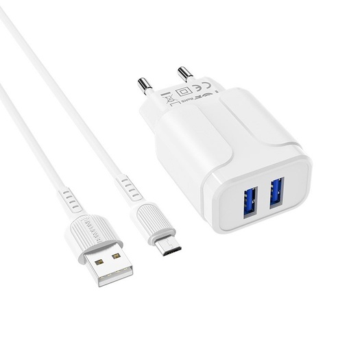 Borofone BA37A sieciowy ładowarka (2 USB port), lightning kabel, 5V 2,4A, biały
