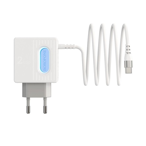 Borofone BA34 sieciowy ładowarka (2 USB port), lightning kabel, 5V 2,4A, biały
