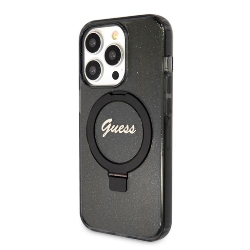 Apple iPhone 15 Pro Max Guess IML Ring Stand Glitter MagSafe etui (Czarny) - GUHMP15XHRSGSK