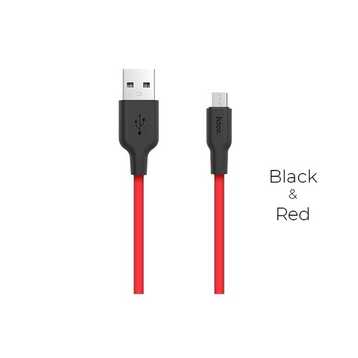Hoco X21 microUSB kabel (wytrzymały), 2A, silikonowy, 1m, czarny/ czerwony