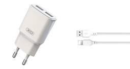 XO L92C 2.4A ładowarka (Biały) – podwójny USB złącze, Lightning z kablem