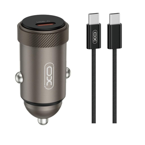 XO CC70 samochodowy ładowarka PD 30W 1×USB-C + USB-C – USB-C kabel (Czarny)