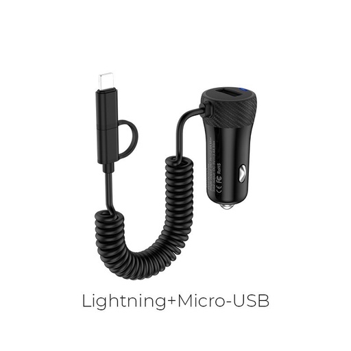 Hoco Z21A Ascender single-port car charger with cable(Apple + Micro) Czarny