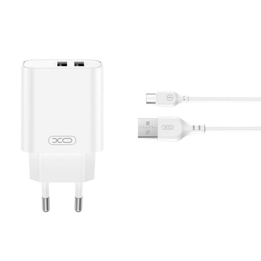XO CE34(EU) sieciowy ładowarka + Type-C kabel (Biały) - 2.4A, Dual USB-A, NB103 zestaw