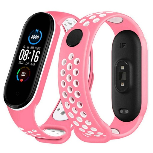 Xiaomi Mi Band 3/4/5/6 silikonowy pasek, różowy/biały