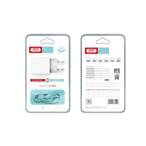 XO L65 2.4A ładowarka (Biały) – podwójny USB złącze, Lightning z kablem