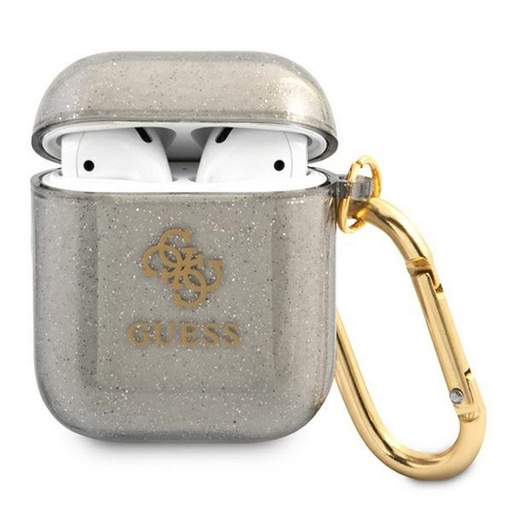 AirPods 1/2 Guess 4G TPU Glitter etui (Czarny) - GUA2UCG4GK