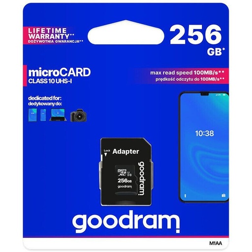 Goodram M1AA-2560R12 256GB class10 karta pamięci,SD adapterrel czarny