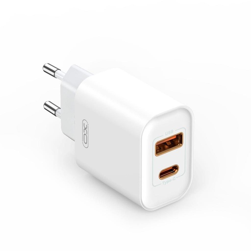 XO CE12 PD 20W szybka ładowarka (Biały) – PD 20W + USB-A 18W, USB-C + USB-A złącze, Type-C z kablem